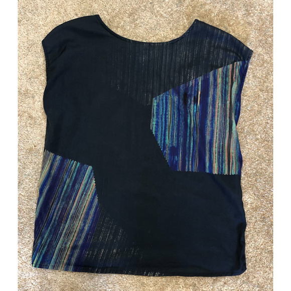 ESPRIT SHIRT Womens M Navy Blue Sleeveless Multicolor Stripe Colorblock Preppy - Picture 1 of 6